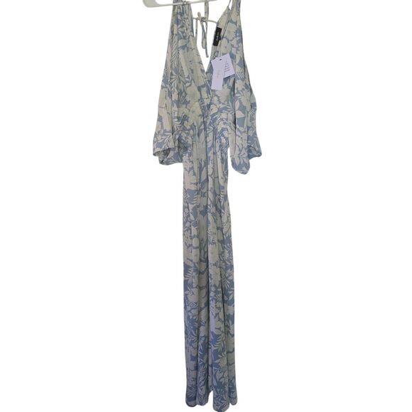Aakaa Blue Floral Maxi Dress M Backless Halter Tie Flowy Boho Resort Romantic - Picture 2 of 10